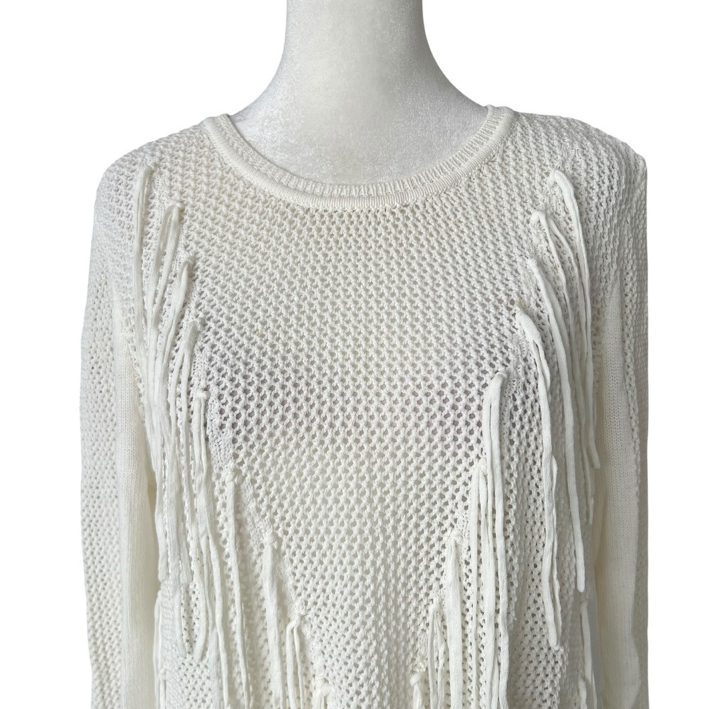 SANDRO Open Knit Fringe Sweater Sz L - Picture 4 of 9